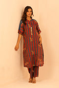 Red & Blue Striped Tunic Set - Lamhe
