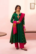 Green Banarasi Butti and Chanderi Kalidar Kurta Set - Naveli