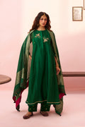 Green Banarasi Chanderi side-gathered kurta set - Naveli