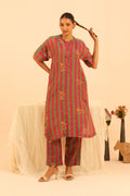 Sage Green & Pink Striped Tunic Set - Lamhe