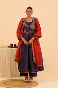 Purple Kalidar Kurta Set With Floral Jacket - Lamhe