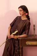 Brown Chanderi Top With Multi-Patchwork Jacket & Pink Pant Set - Naveli