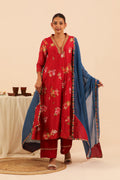 Red Floral Kurta Set - Lamhe