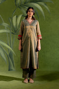 GREEN CHANDERI RAAS KURTA SET WITH PANT