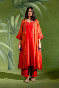 RUST RED CHANDERI RAAS KURTA WITH PANT