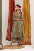 Sage Green Raglan Cut Tunic with Stripes Pant - BAGH