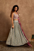 AQUA BLUE EMBROIDERED GULZAR LEHENGA CHOLI
