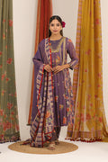Purple Floral Striped Kurta Set with Dupatta - BAGH