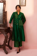 Emerald Green Banarasi Chanderi Multi-Patchwork Shirt Tunic Set - Naveli