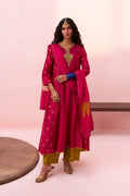 Pink Banarasi Butti and Chanderi Kalidar Kurta Set - Naveli