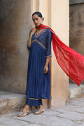 NAVY BLUE MOGRA KURTA SET