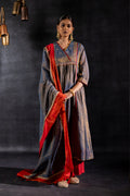 NAVY BLUE CHANDERI RAAS KALIDAR SUIT
