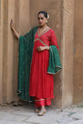 RED MOGRA KURTA SET