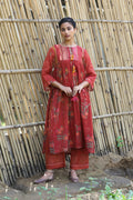 RUST RED CHANDERI ROOH KURTA SET