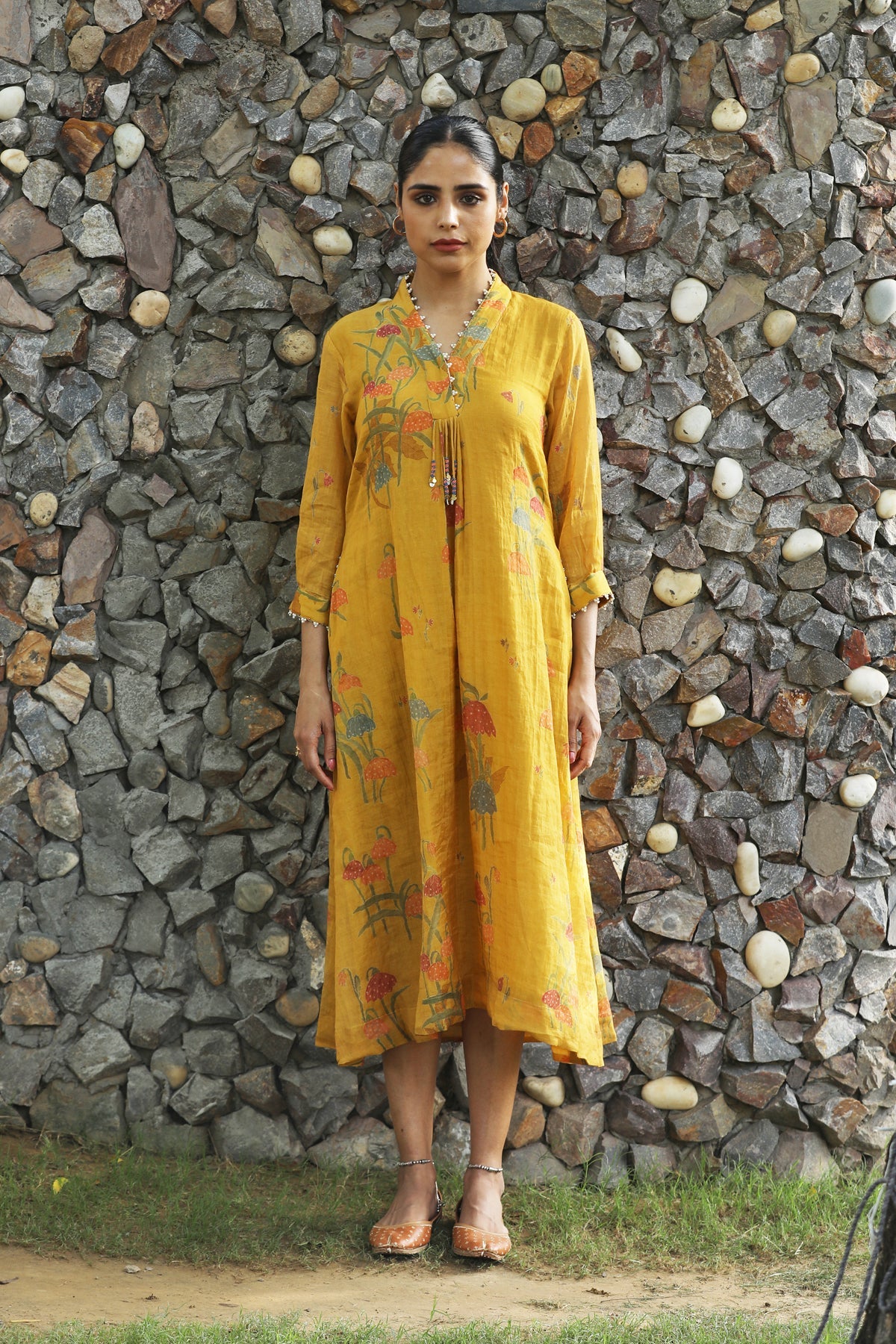 MUSTARD YELLOW CHANDERI ROOH TUNIC SET