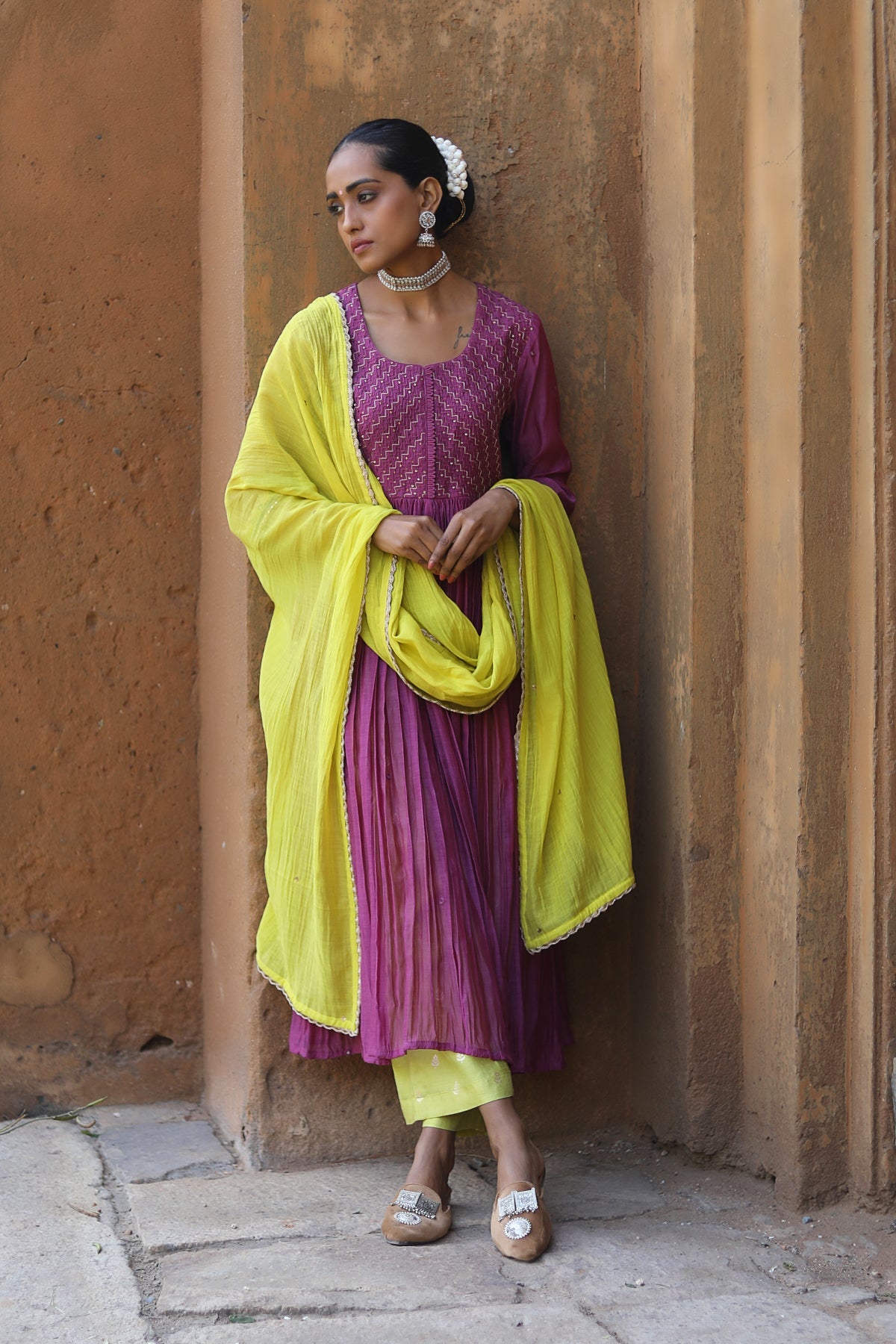 MAUVE MOGRA KURTA SET