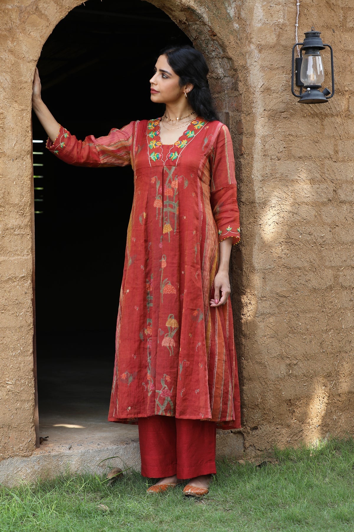 RED CUPRO SILK ROOH KURTA SET