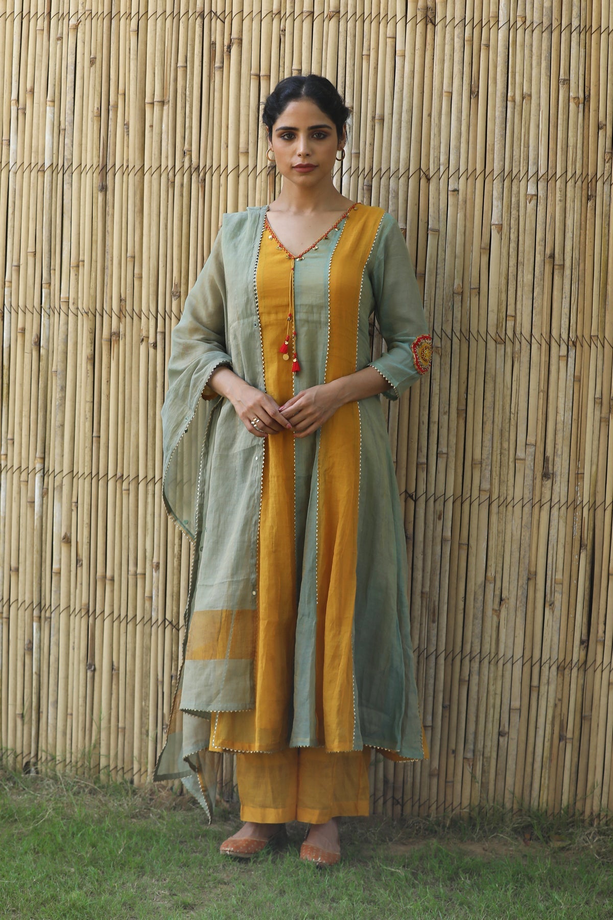 MUSTARD YELLOW TISSUE ROOH KURTA SET