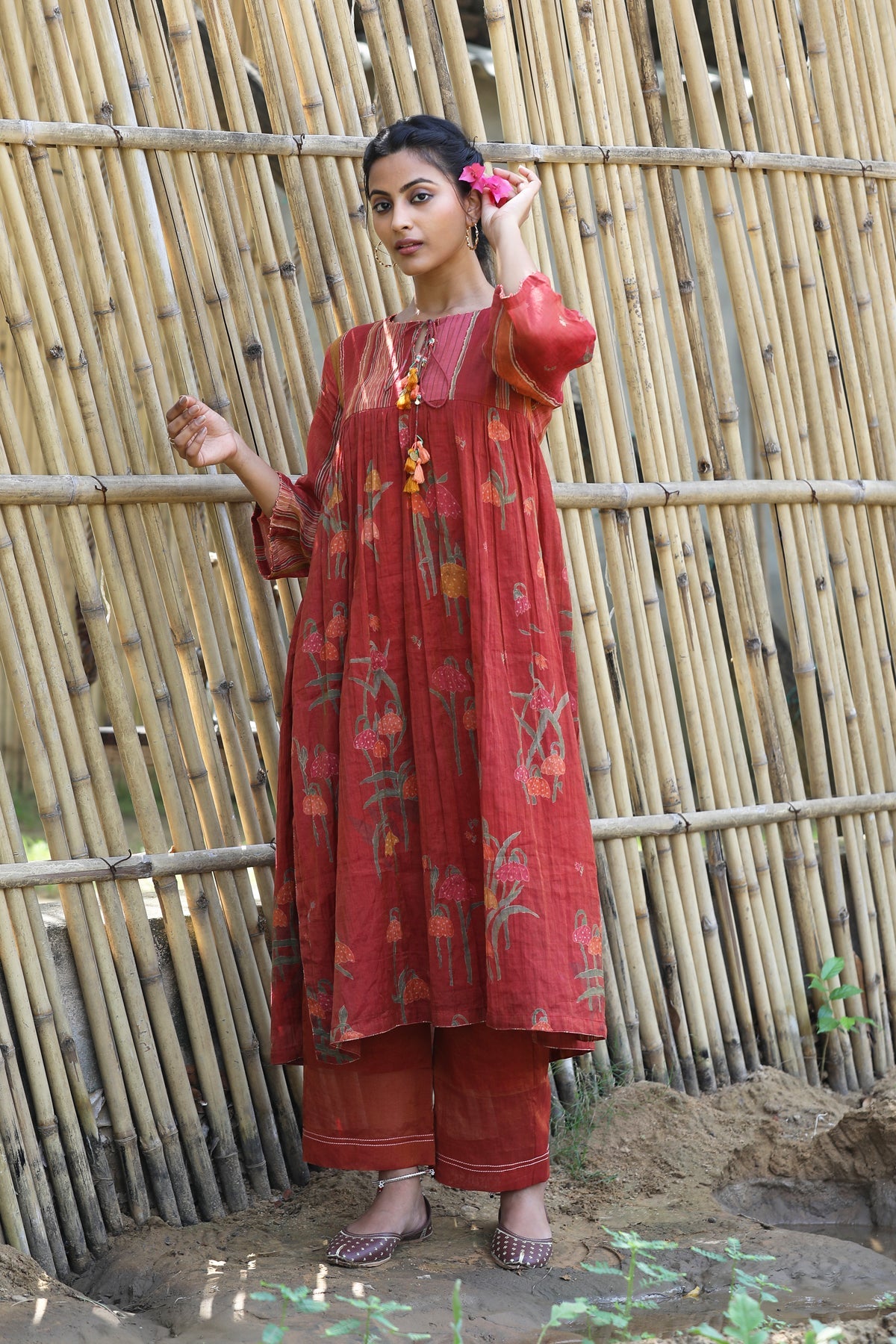 RUST RED CHANDERI ROOH KURTA SET