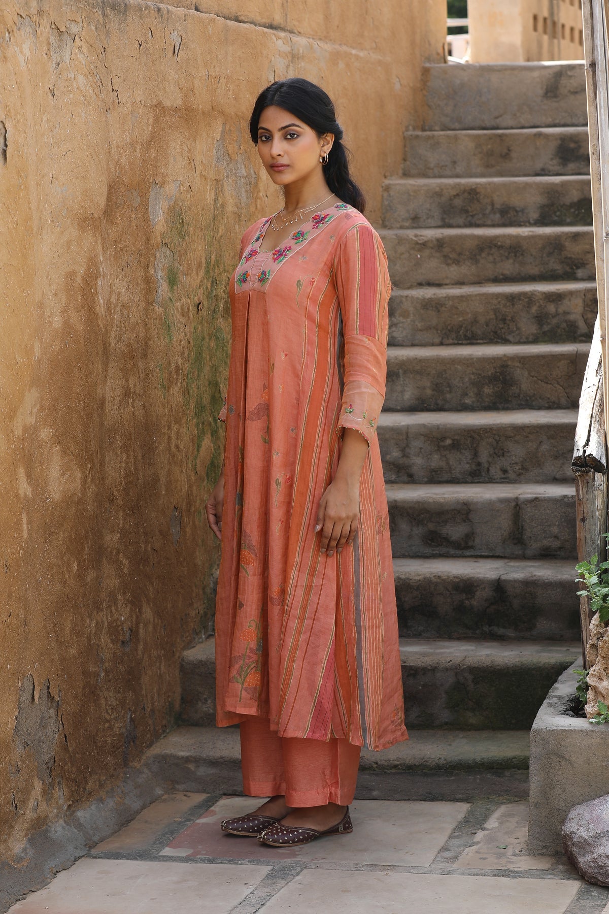 PEACH CUPRO SILK ROOH KURTA SET