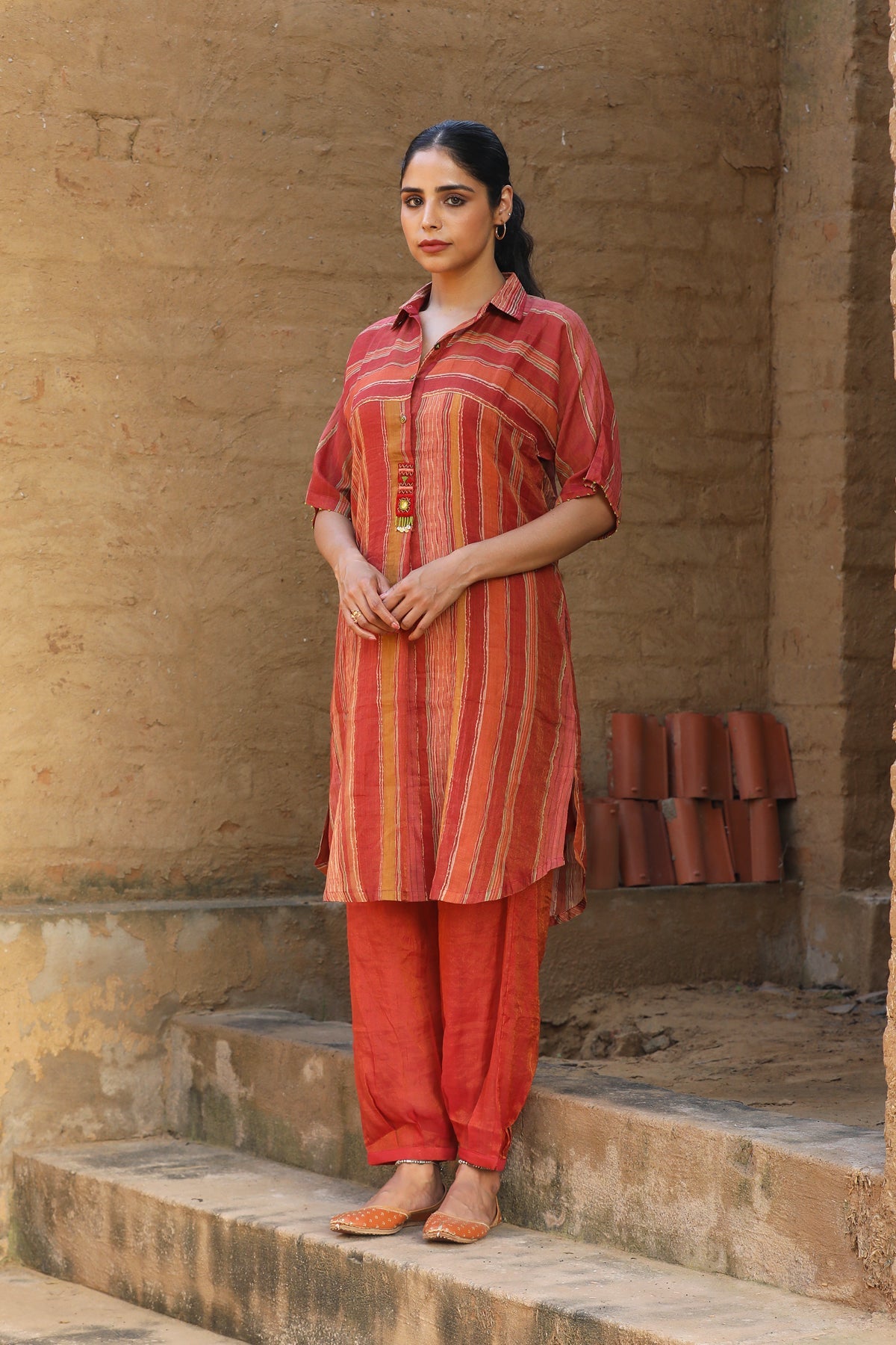 RUST RED CHANDERI ROOH TUNIC SET