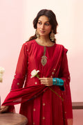 Red Banarasi Butti and Chanderi Kalidar Kurta Set - Naveli