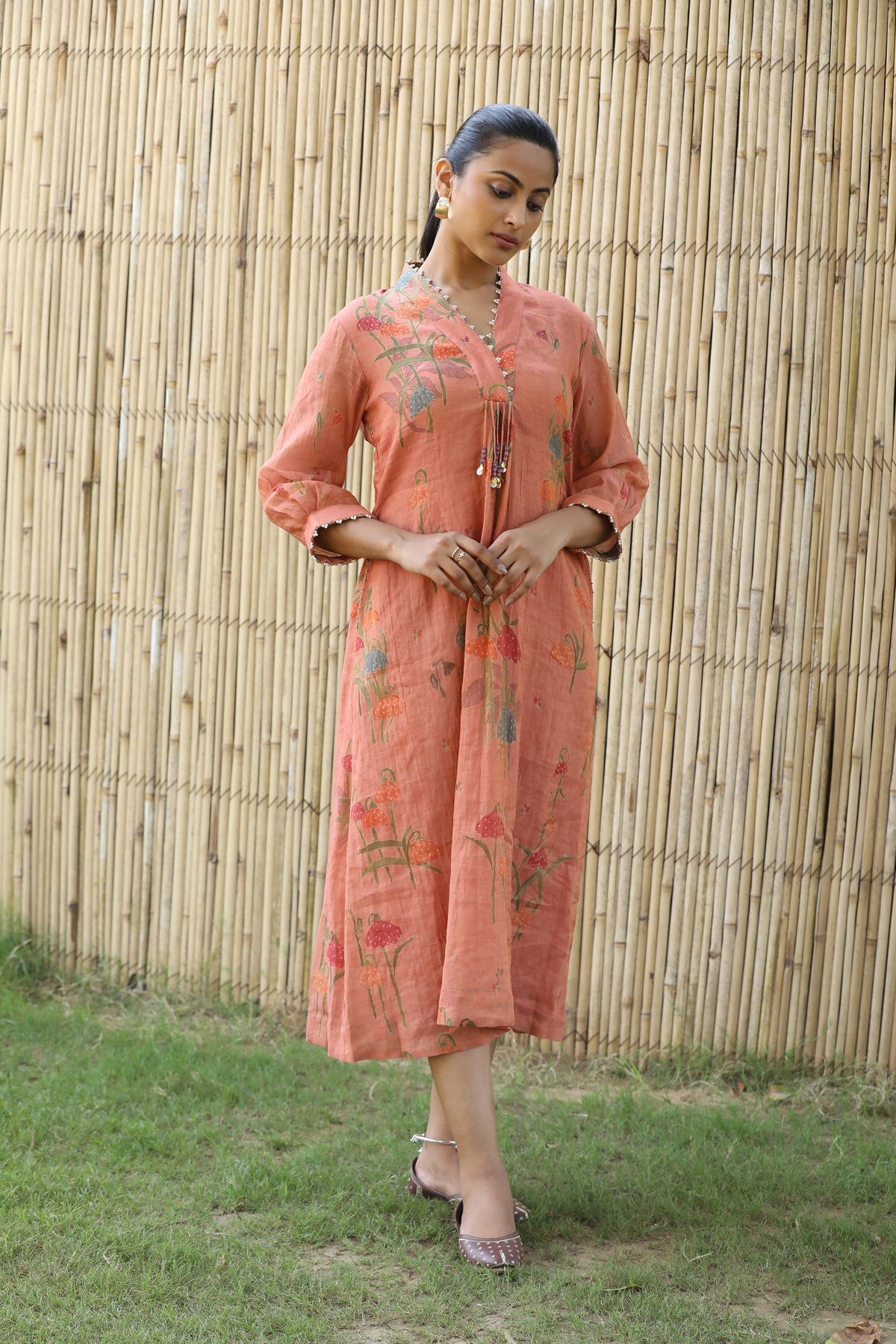 PEACH CHANDERI ROOH TUNIC SET