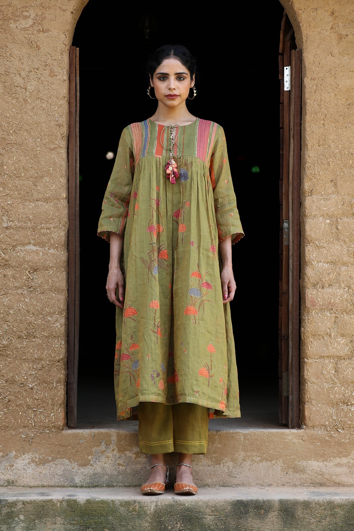 MEHENDI GREEN CHANDERI ROOH KURTA SET