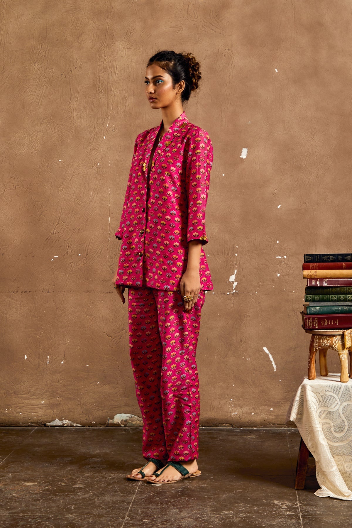 PINK PRINTED GULZAR BLAZER SET