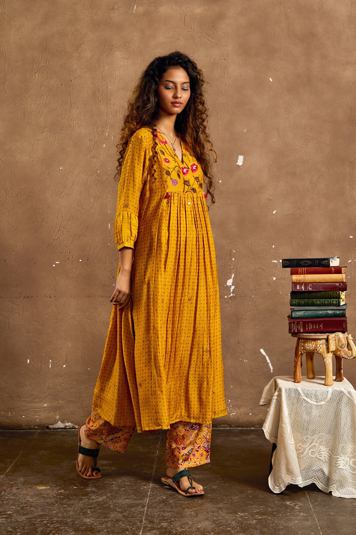 YELLOW COTTON PRINTED GULZAR KURTA SET