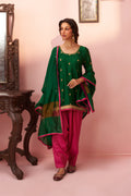 Emerald Green Chanderi Short Kurta Set with Farsi Salwar - Naveli