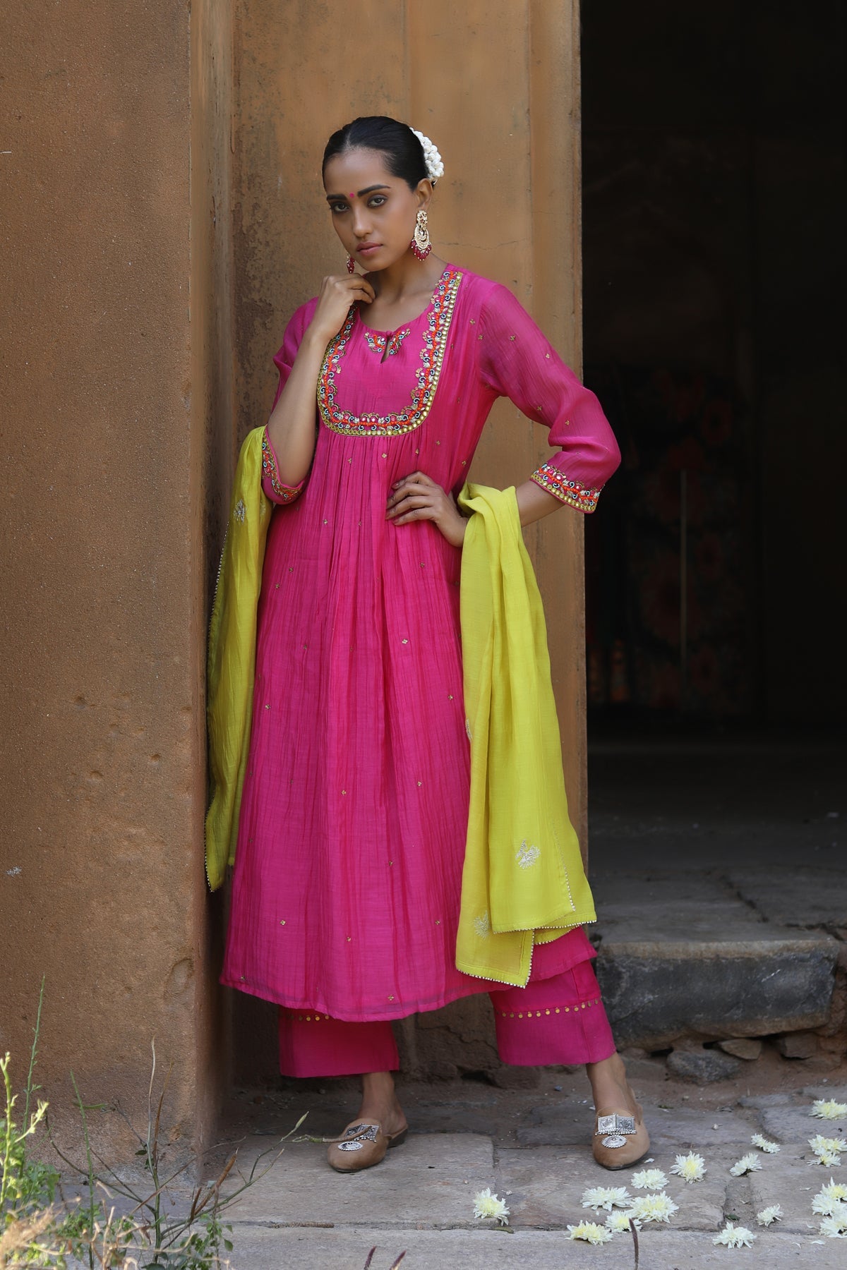 PINK MOGRA KURTA SET