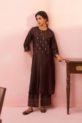 Brown Banarasi Chanderi Raglan-Cut Tunic Set - Naveli