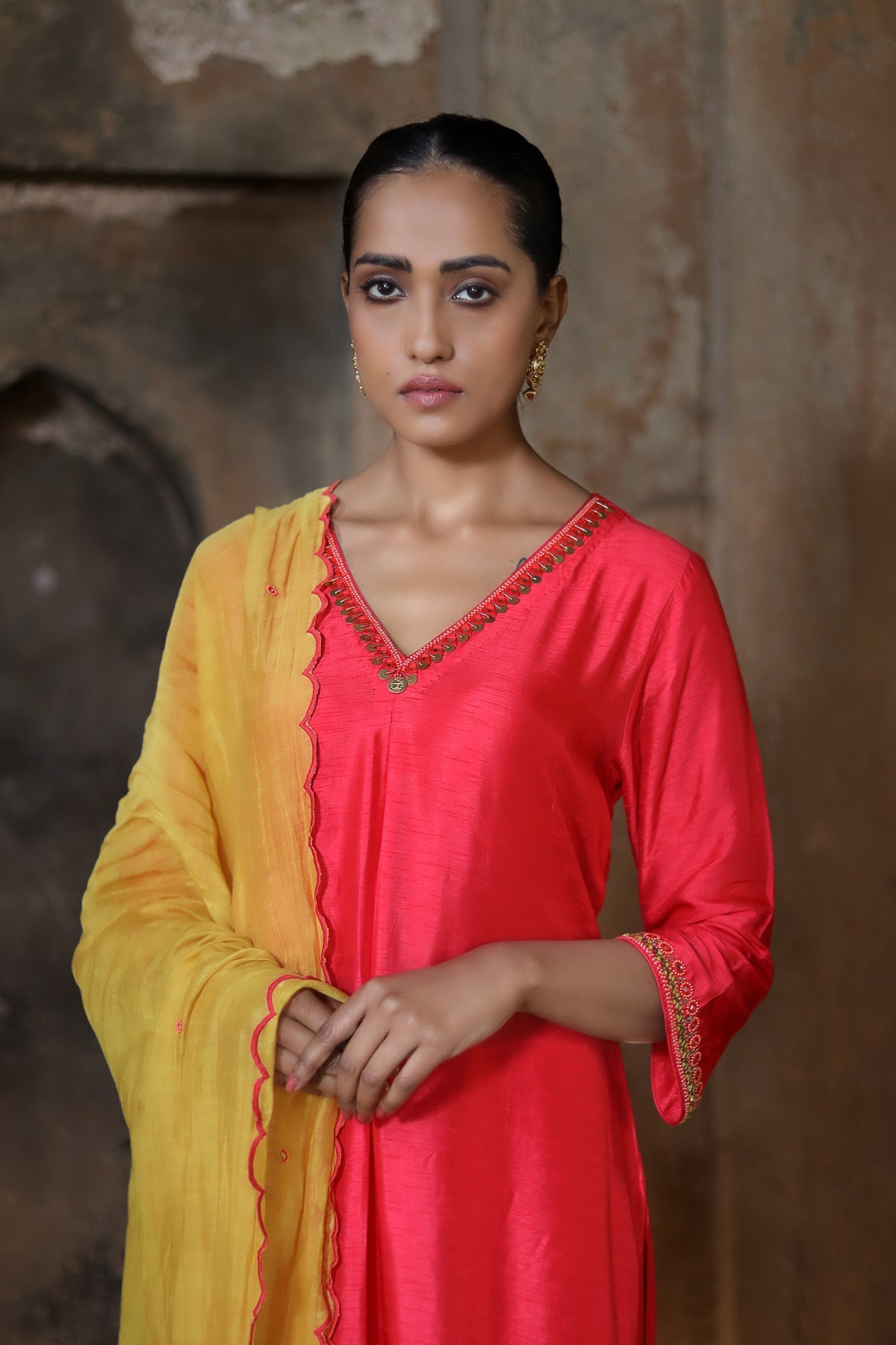 RED MOGRA KURTA SET