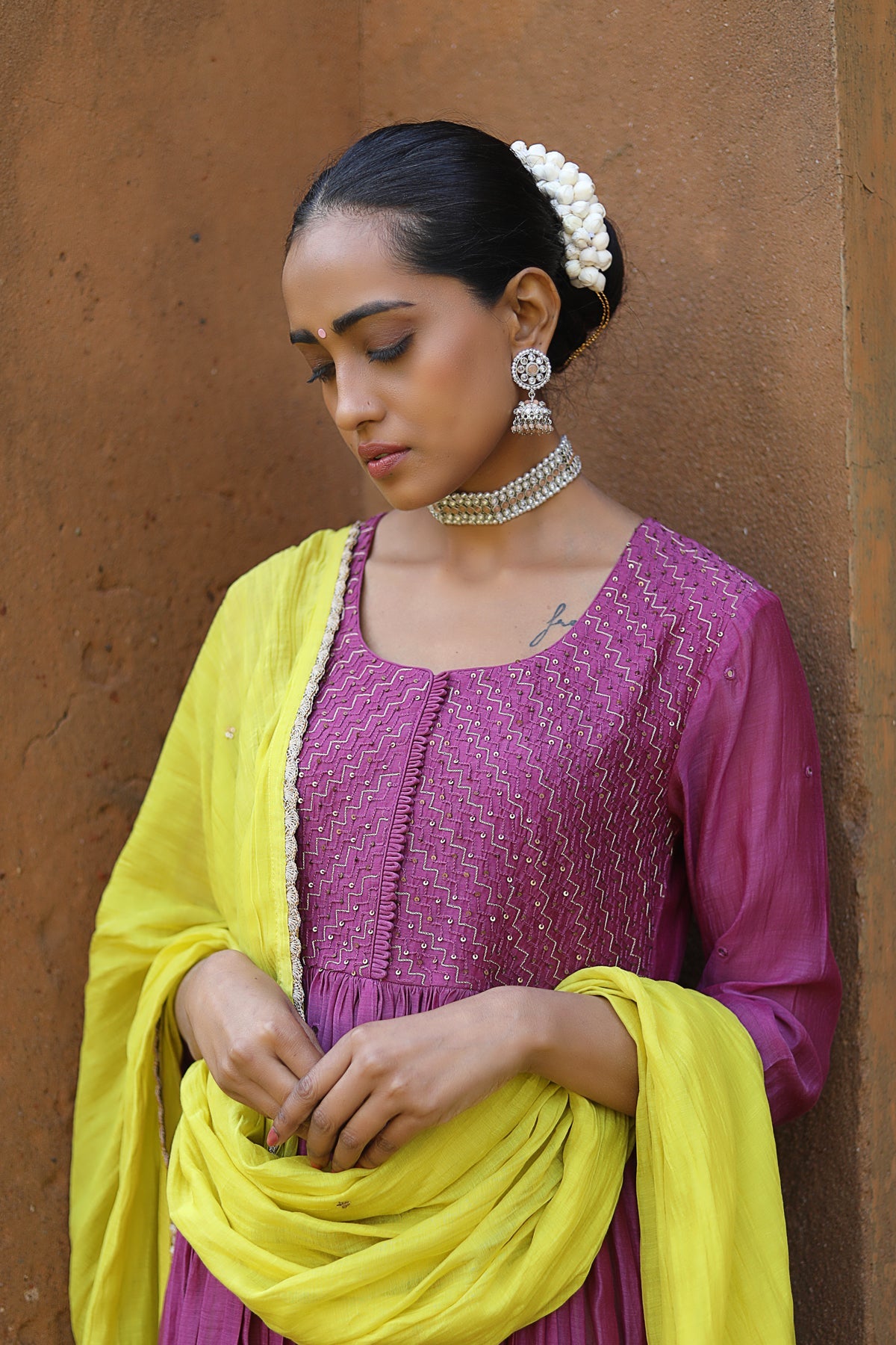 MAUVE MOGRA KURTA SET