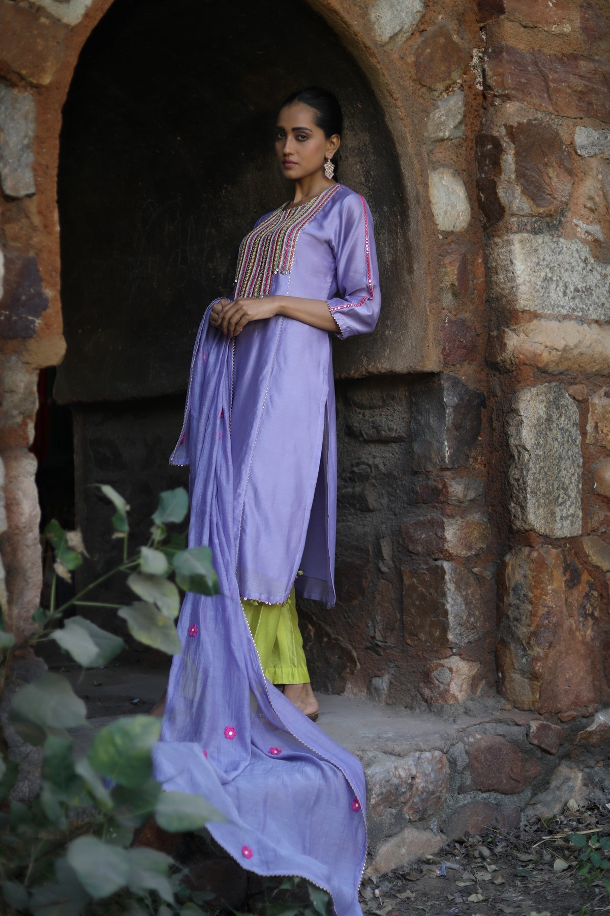 LAVENDER MOGRA KURTA SET