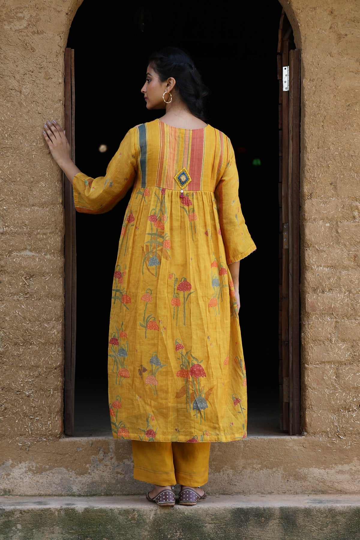 MUSTARD YELLOW CHANDERI ROOH KURTA SET