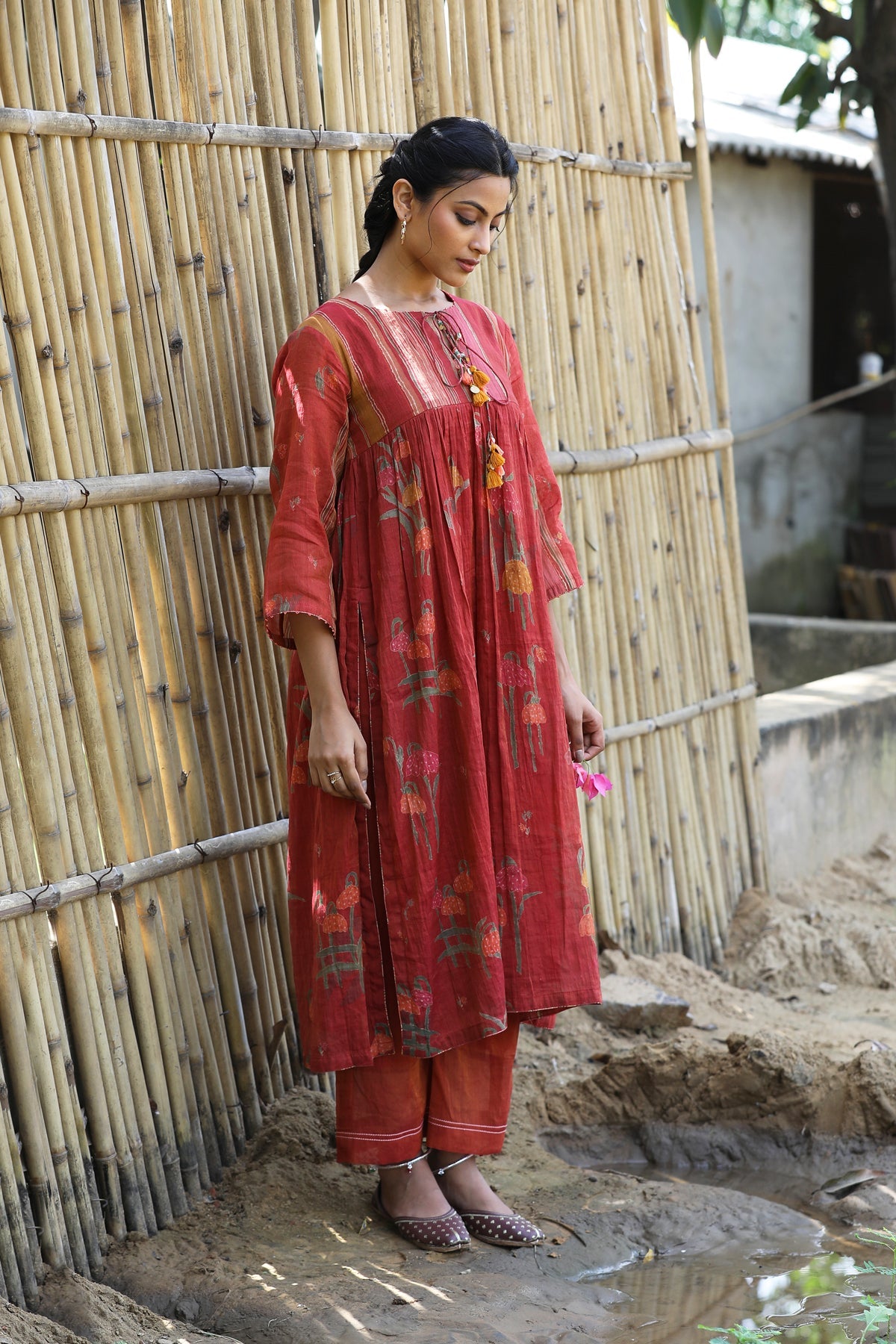 RUST RED CHANDERI ROOH KURTA SET