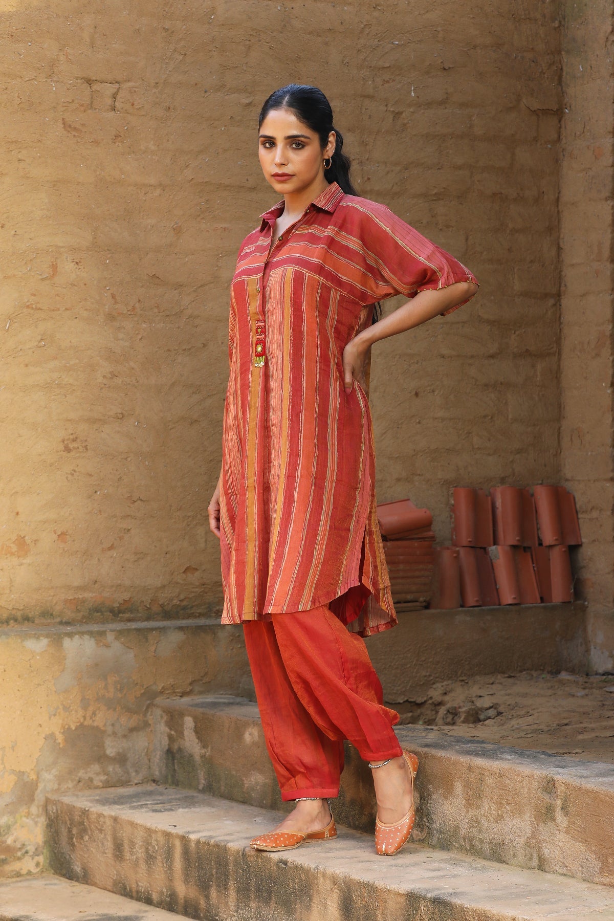 RUST RED CHANDERI ROOH TUNIC SET