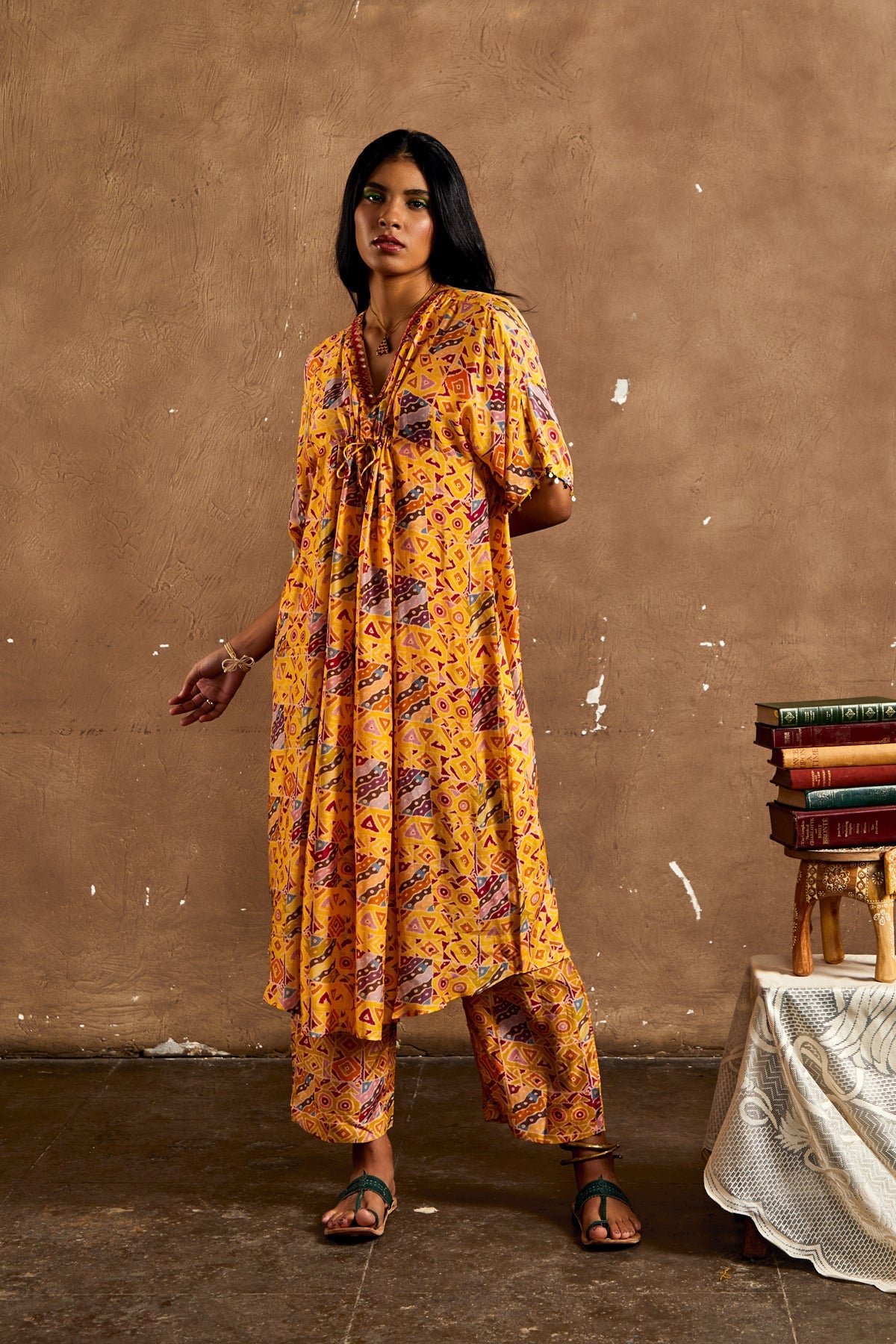 MUSTARD YELLOW KAFTAN GULZAR KURTA SET