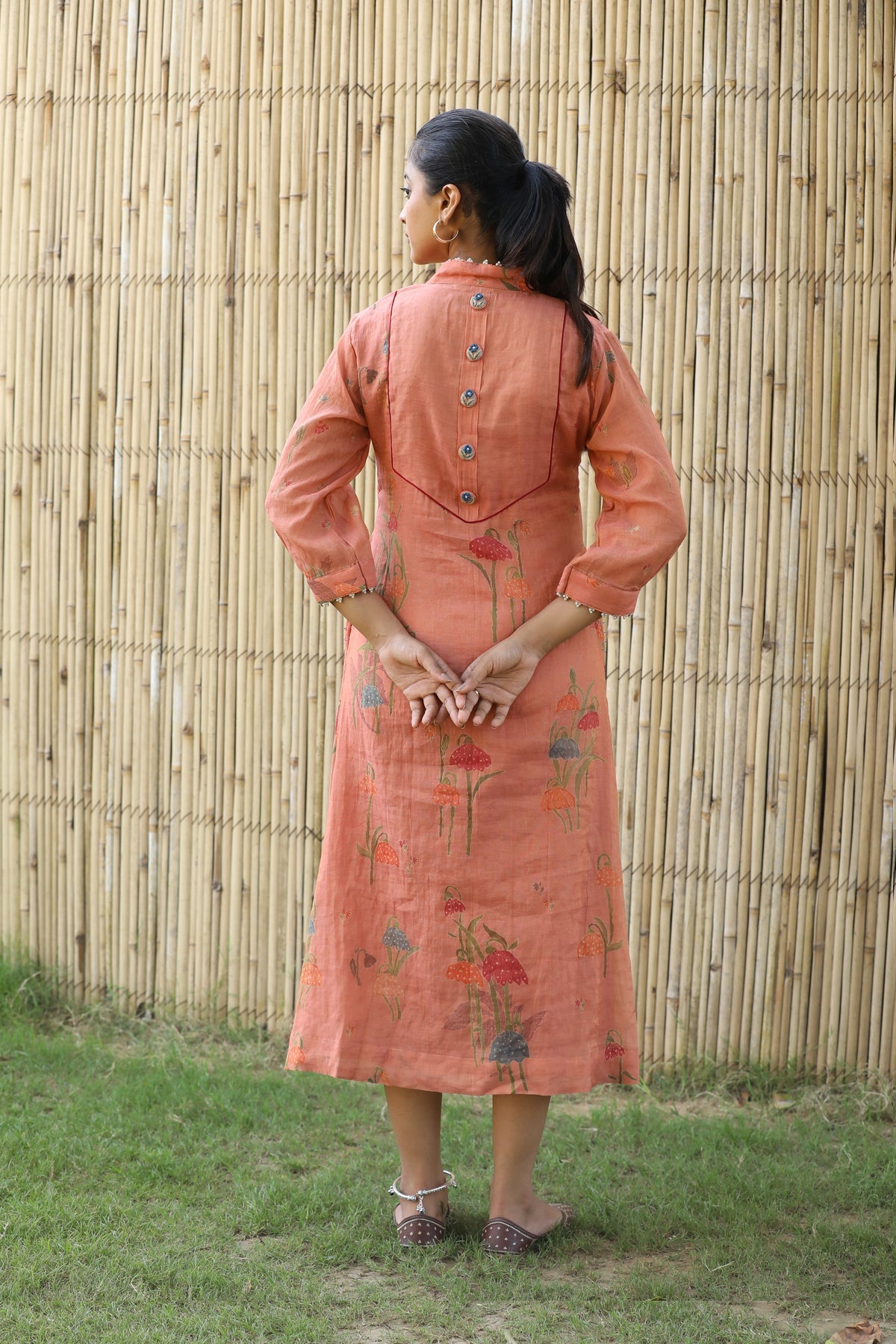 PEACH CHANDERI ROOH TUNIC SET