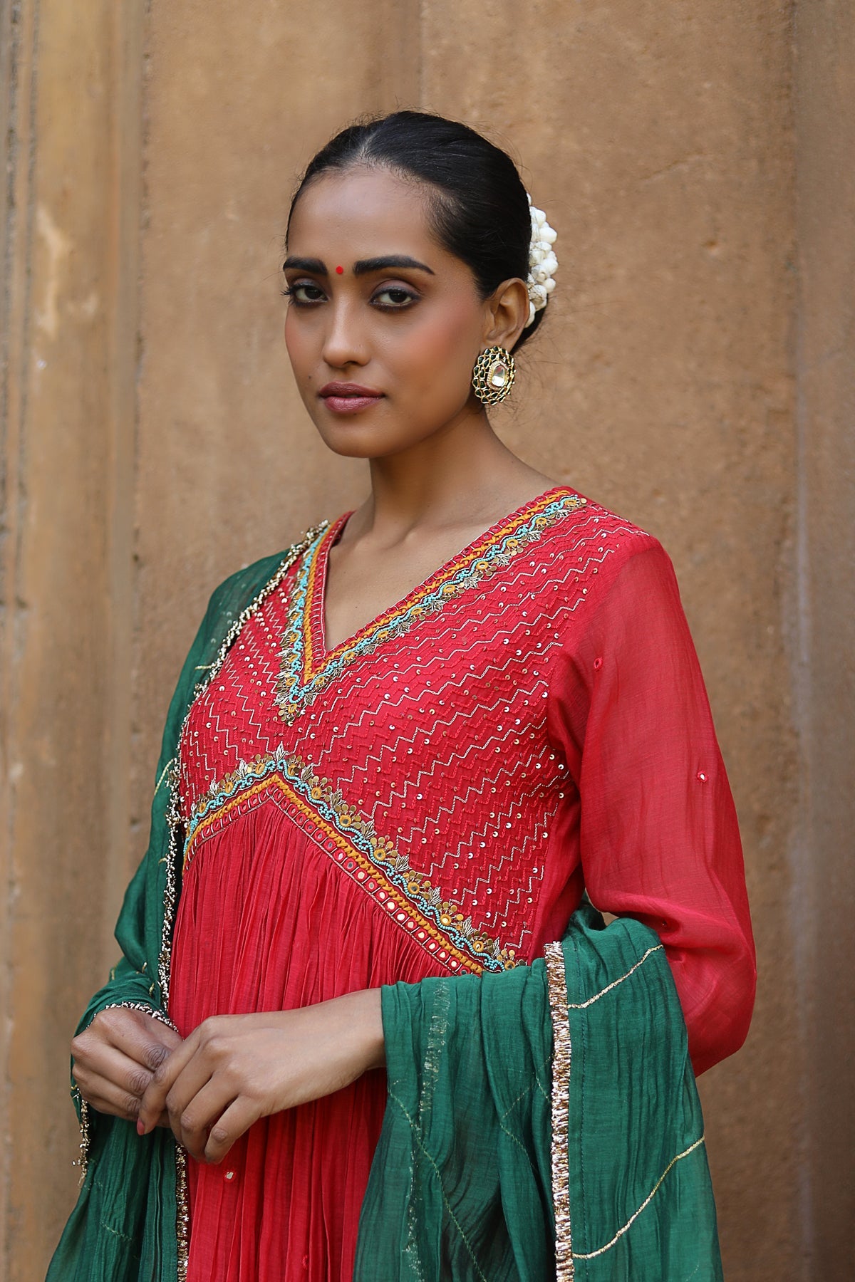 RED MOGRA KURTA SET