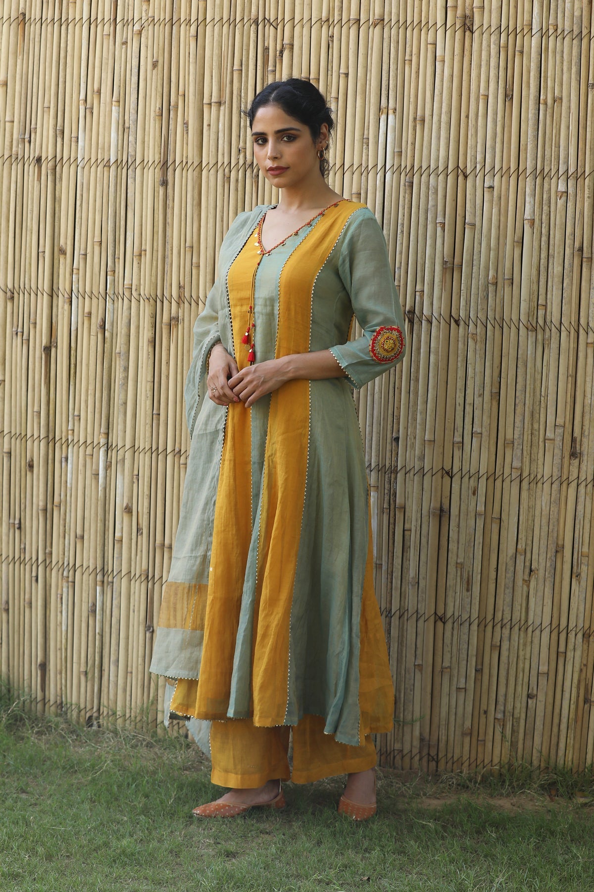 MUSTARD YELLOW TISSUE ROOH KURTA SET