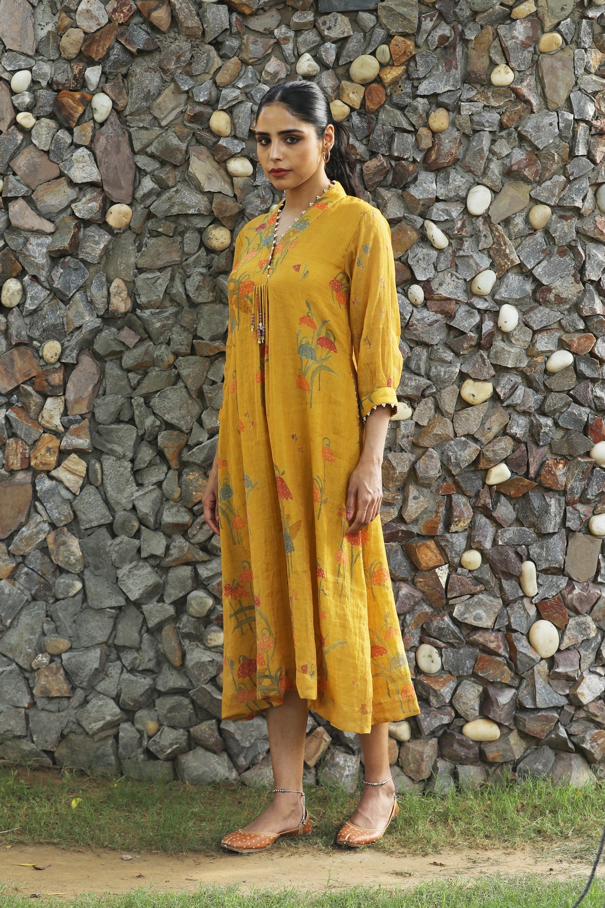 MUSTARD YELLOW CHANDERI ROOH TUNIC SET