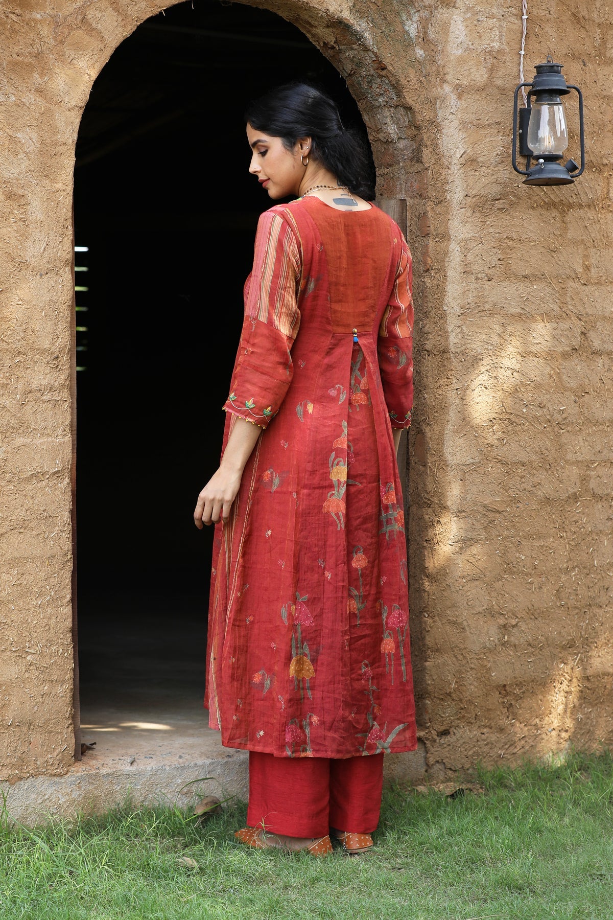 RED CUPRO SILK ROOH KURTA SET