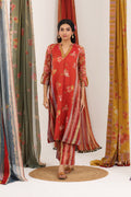 Rust Red Raglan Cut Tunic with Stripes Pant - BAGH