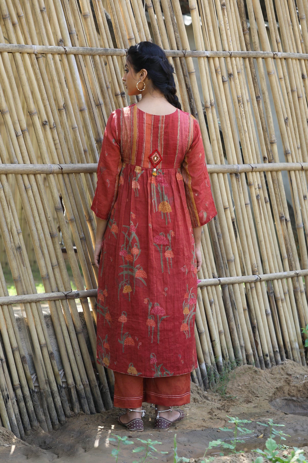 RUST RED CHANDERI ROOH KURTA SET