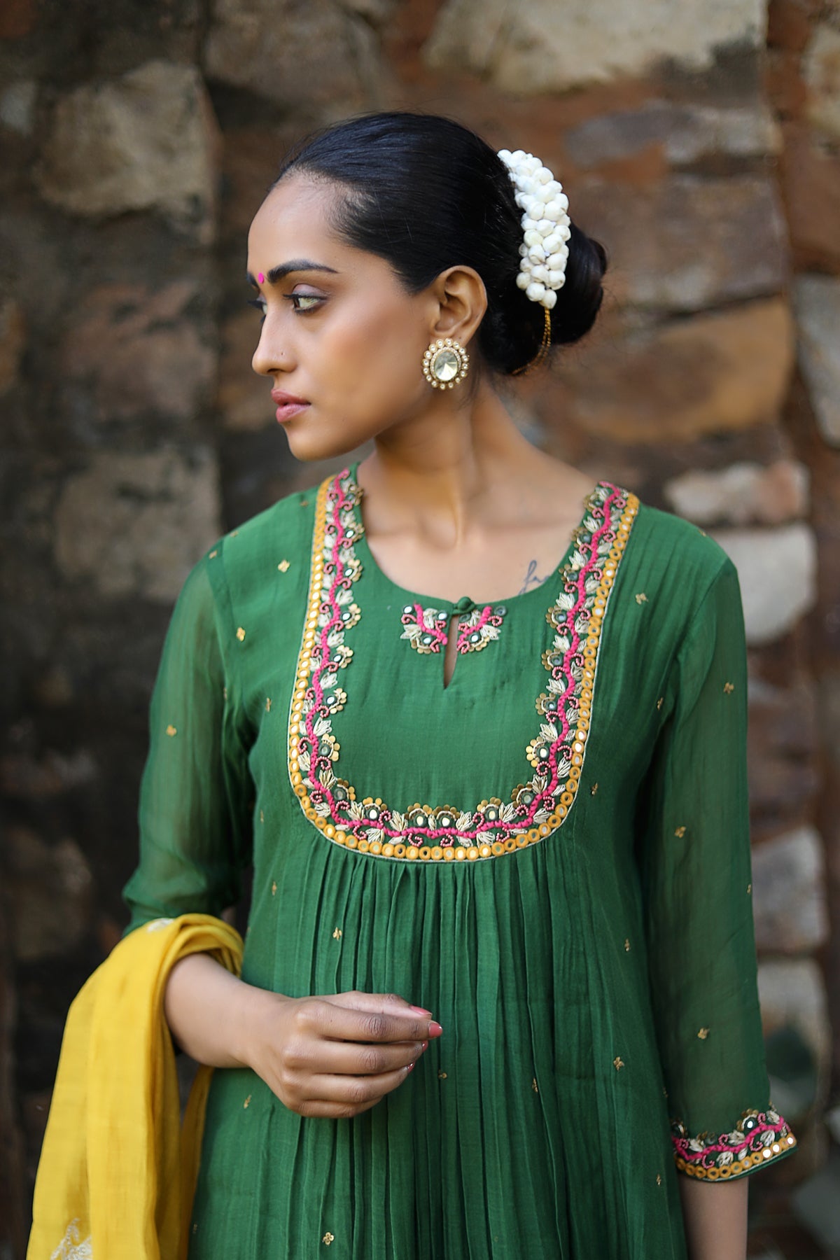 GREEN MOGRA KURTA SET