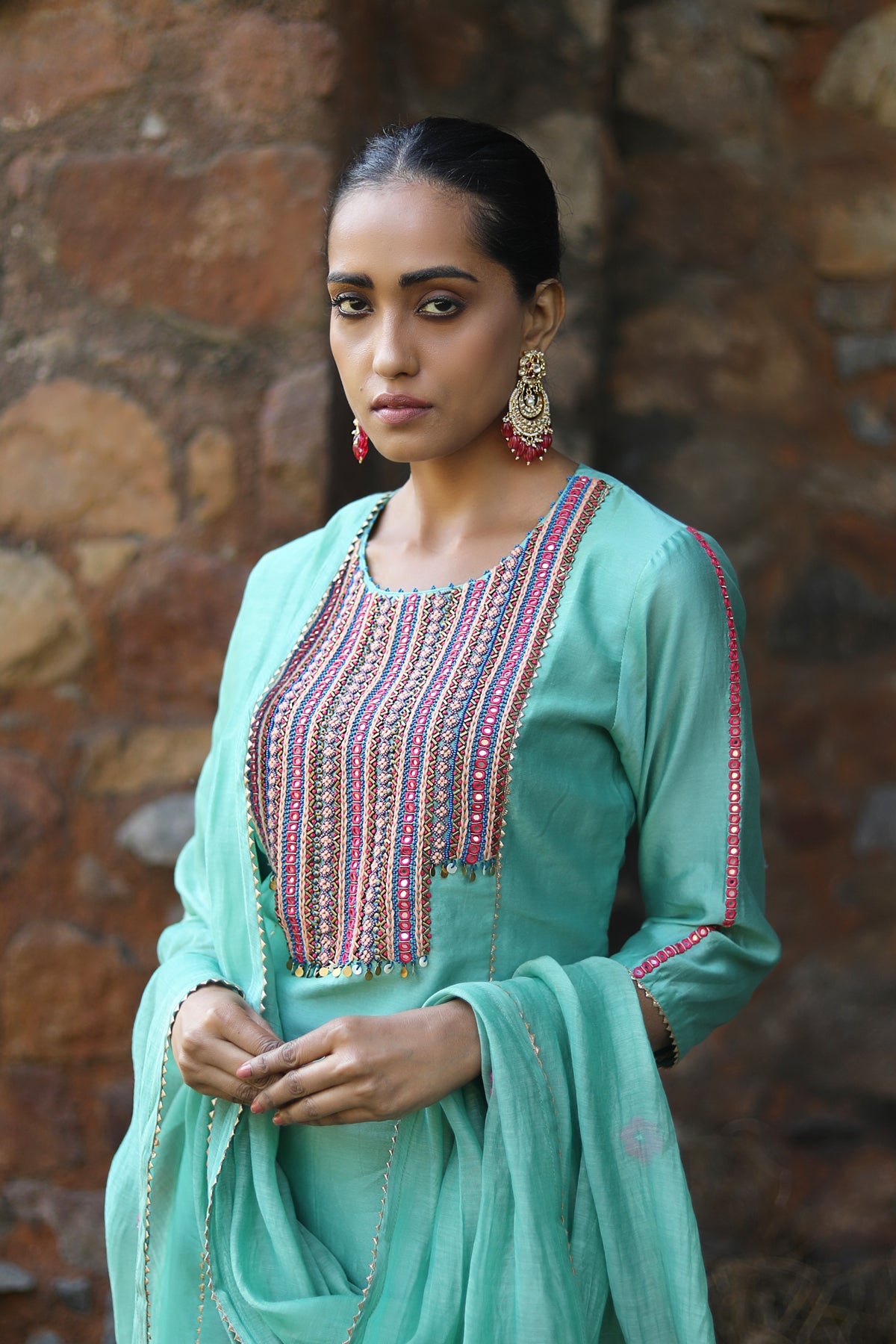 SEA GREEN MOGRA KURTA SET