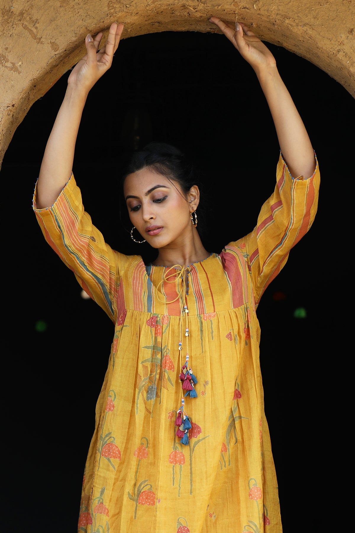 MUSTARD YELLOW CHANDERI ROOH KURTA SET